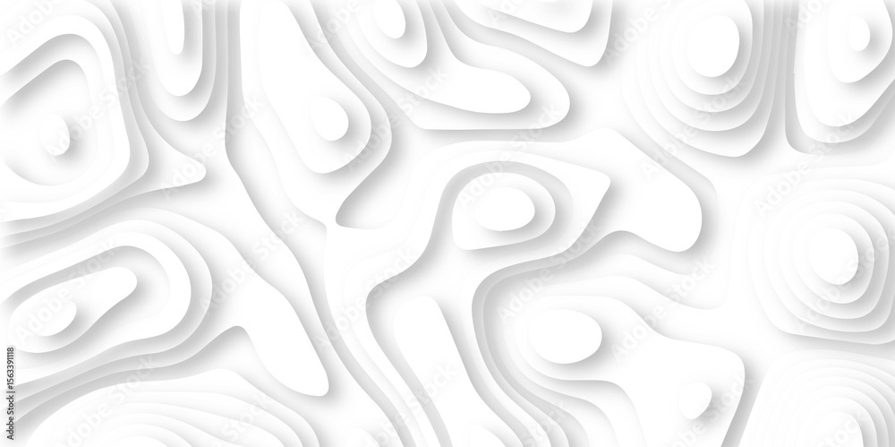 Abstract wavy line paper cut white background. Topographic geometric map relief texture with curved layers and shadow.  Topography and geography map grid abstract backdrop, Luxury black abstrack