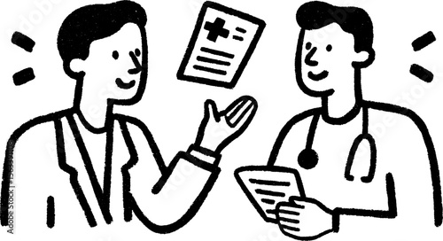 Hand-drawn sketch of medical professional explaining health insurance policy details