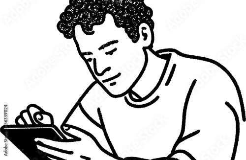 Digital interaction: sketch of person engaging with online forms for productivity