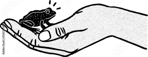Gentle care for a rescued frog in hand sketch conceptual design