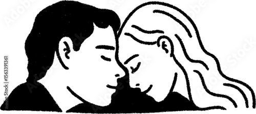 Romantic moment of a couple leaning in for a kiss - love, sketch art, intimacy