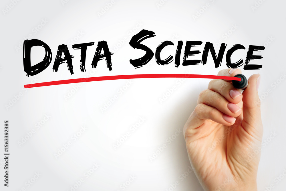 Fototapeta premium Data Science - field that uses scientific methods, processes, algorithms and systems to extract knowledge and insights from structured and unstructured data, text quote concept background