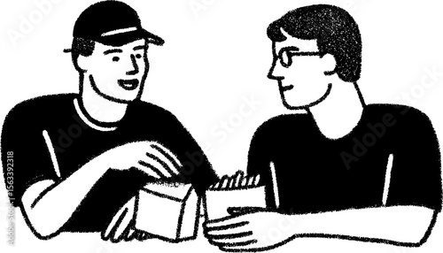 Wallpaper Mural Casual conversation between fast food workers in black and white sketch Torontodigital.ca