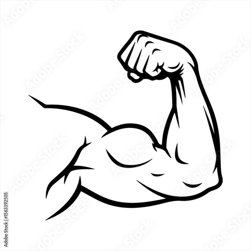 A powerful bicep flexed, showcasing strong arm muscles in a vintage style illustration.