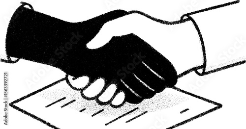 Handshake agreement: two people exchanging a signed contract
