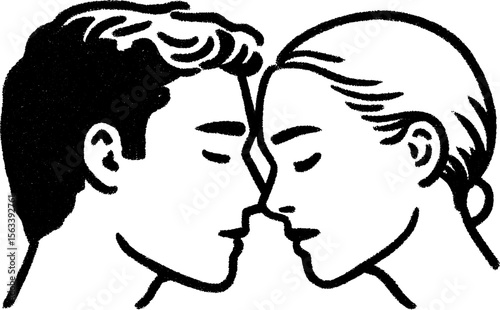 Intimate moment sketch of two people forehead to forehead