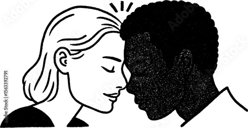 Peaceful connection: two people forehead to forehead sketch for unity and tranquility