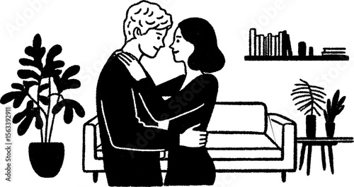 Romantic couple slow dancing in a cozy living room for intimate home decor