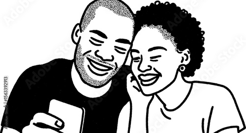 Joyful moment captured: two people laughing while taking a selfie