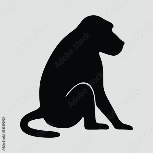 Silhouette macaque monkey sitting profile isolated on white background vector illustration