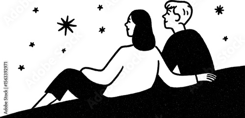 Romantic evening on rooftop: two people stargazing together