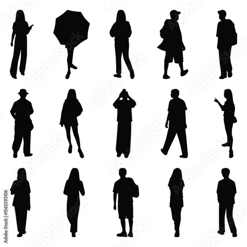 Vector collection set of individual people silhouettes.	
