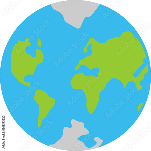 Flat Globe Earth Icon with Continents and Poles 