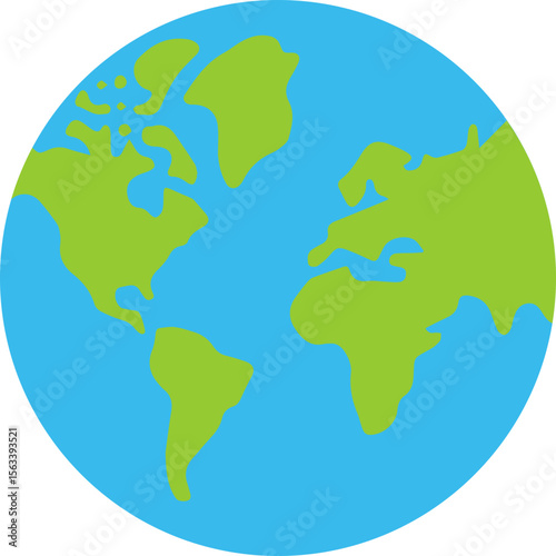 Flat Globe Earth Icon with Continents