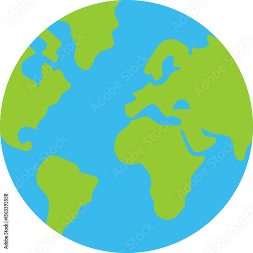 Flat Globe Earth Icon with Continents