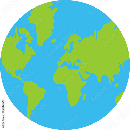 Flat Globe Earth Icon with Continents