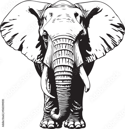Majestic Elephant Silhouette: A striking black and white illustration captures the raw power and ancient wisdom of a majestic elephant, symbolizing strength and enduring grace.