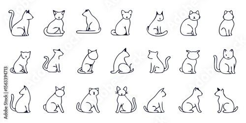 [Cats in Various Poses] [Playful and Relaxed] [Representing Feline Behavior and Postures] [Transparent Background with Copy Space]