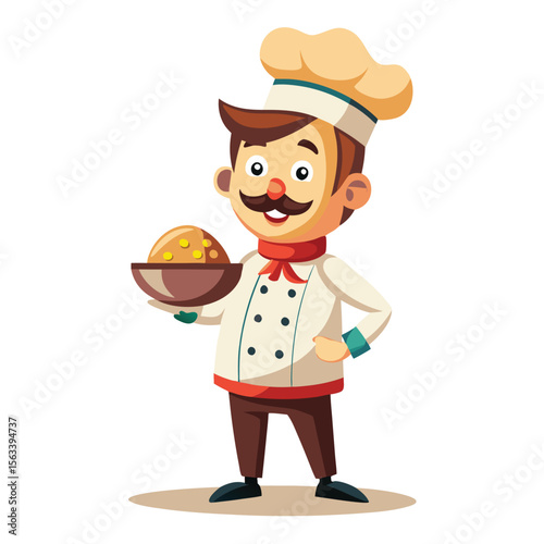 Cartoon chef holding a dish of food