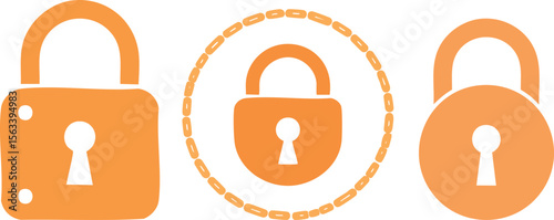 Vector padlock icons flat design with orange locks on white background
