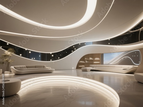 Modern Futuristic Interior with Curved Architecture and Ambient Lighting