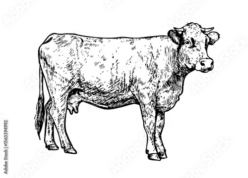 Vector hand drawn illustration. Icon drawing of a farm cow.