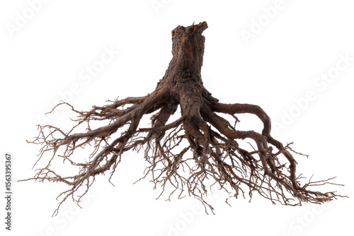 Tree roots trunk dark brown isolated background nature wood isolated on a transparent background