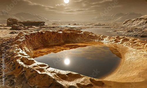 Alien landscape with a pool of water