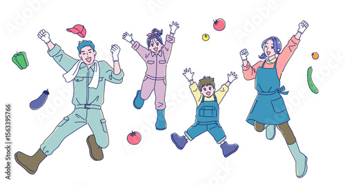 元気に農業体験する家族
