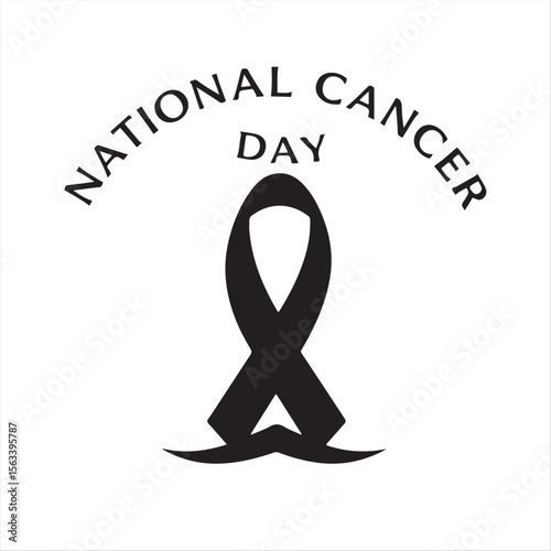 A classic, elegant black and white vector silhouette logo for National Cancer Awareness Day.  The design uses geometric shapes and clean lines,  presented on a white background
