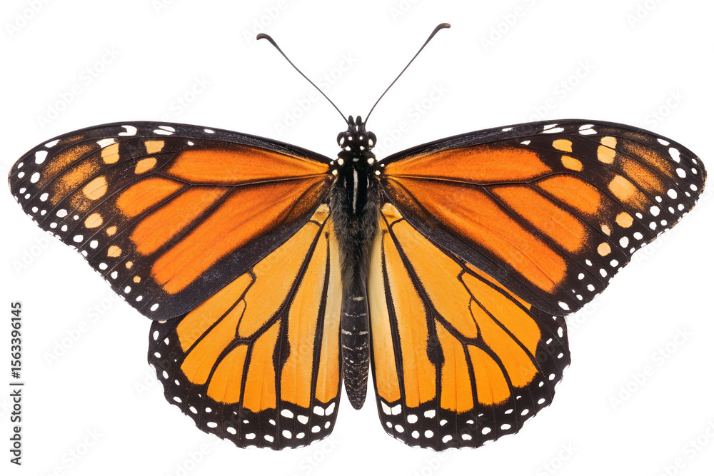 Fototapeta premium The monarch butterfly features striking orange and black wings against a transparent background