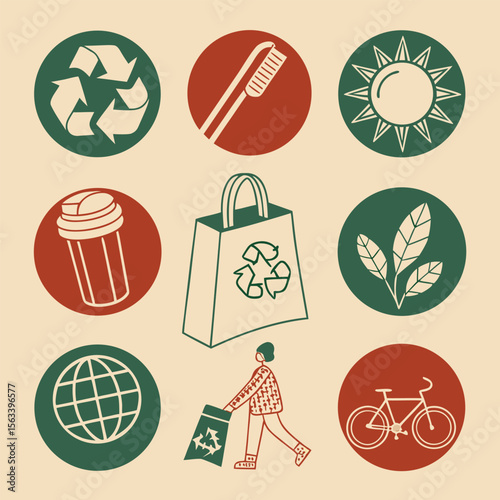 Eco-Friendly Daily Habit Icons - Green Lifestyle Vector Set