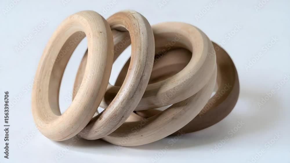 Intertwined Wooden Rings Against White Background