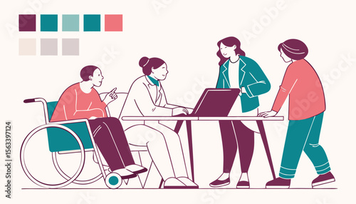 Inclusive Workplace Team - Diversity Office Scene Vector