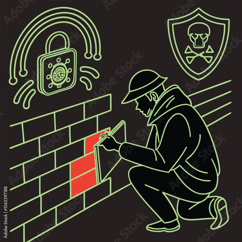 Neon Cyber Security Icons - Futuristic Shield Vector Pack