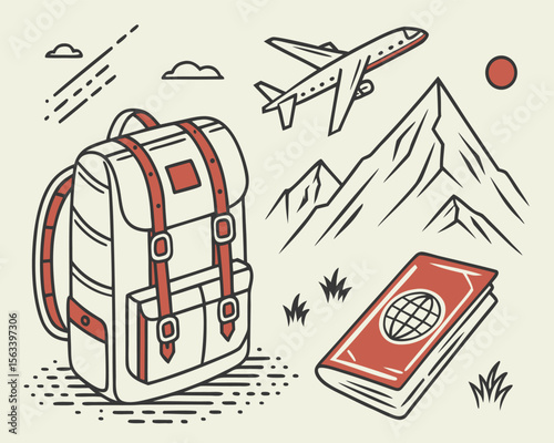 Travel Adventure Sketch Icons - Wanderlust Hand-Drawn Vector Set