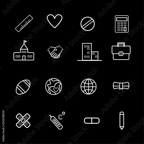 Iconic Icons: A collection of clean, crisp, and recognizable icons in a range of categories, designed to visually represent various concepts and ideas, suitable for various projects.