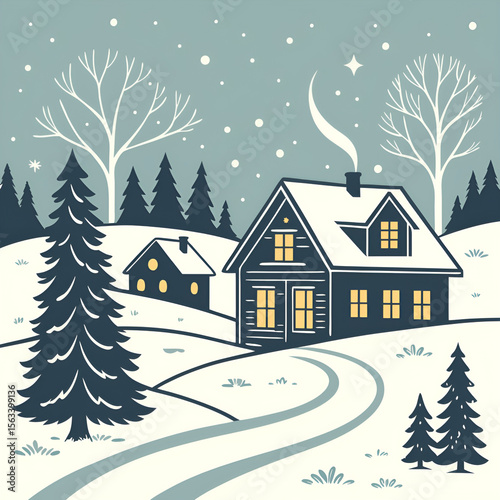 winter landscape with houses