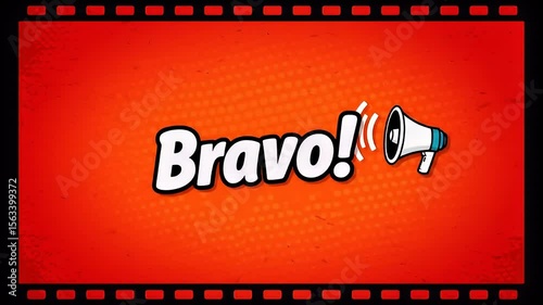 Animated Bravo! Announcement with Megaphone on Red Burst Background in a Cartoon Style Video