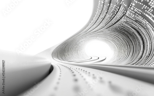 Abstract data tunnel rendered in white neon light forming an infinite digital pathway isolated on transparent background PNG