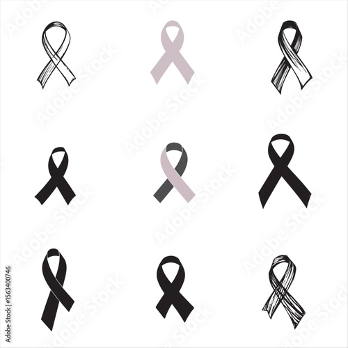 Set of Cancer awareness ribbons bundle pack collection 
