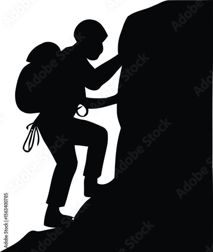 Mountain climber silhouette with rope. Great for adventure, sports, or outdoor branding.
