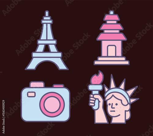 Retro Tourism Icon Illustrations