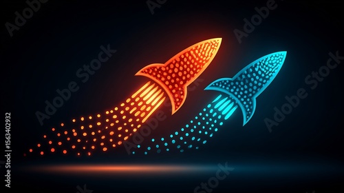 Icon of Diwali firecrackers launching glowing data packets