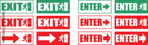 Exit and Enter Sign Board Labels – Directional Vector Icons for Safety and Navigation Design