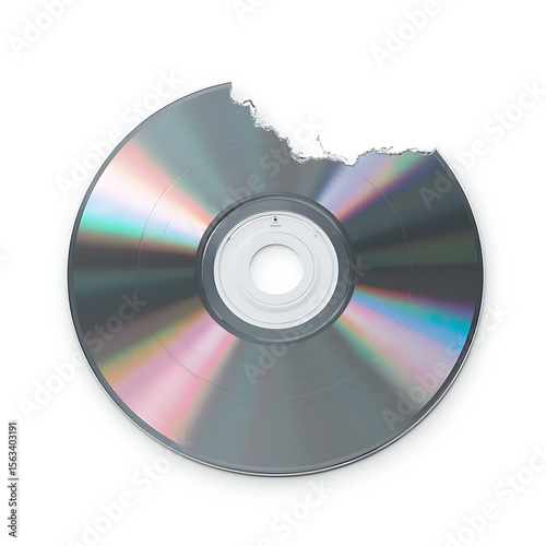 Distorted compact disc with curved edge and surface reflection  