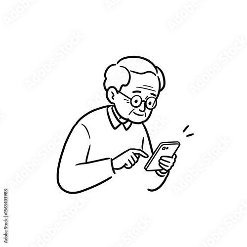 Elderly man engaged with smartphone while sitting indoors  