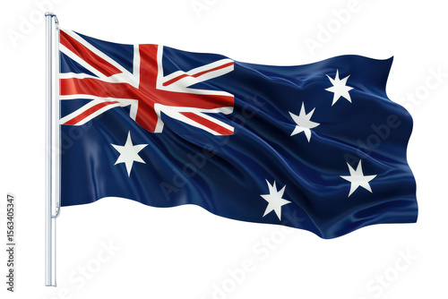 Australian flag waving proudly national symbol patriotism blue red white stars, isolated on a transparent background