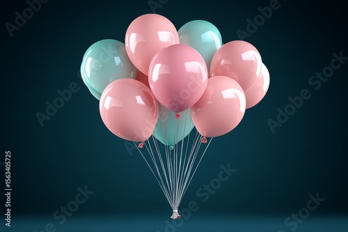 Pink and blue balloons on a black background. Generative AI