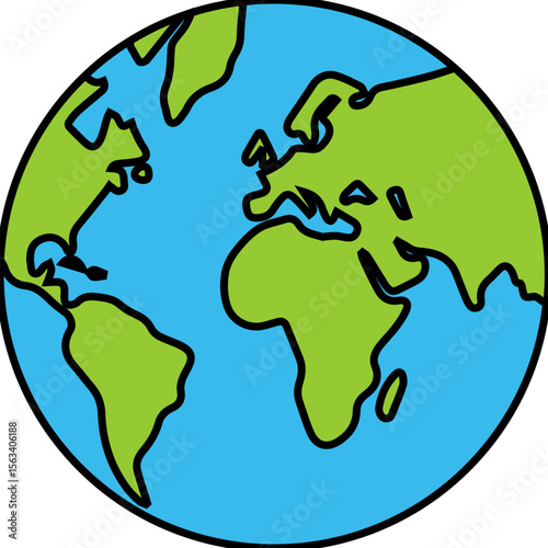 Flat Globe Earth Icon with Continents and Outline Design